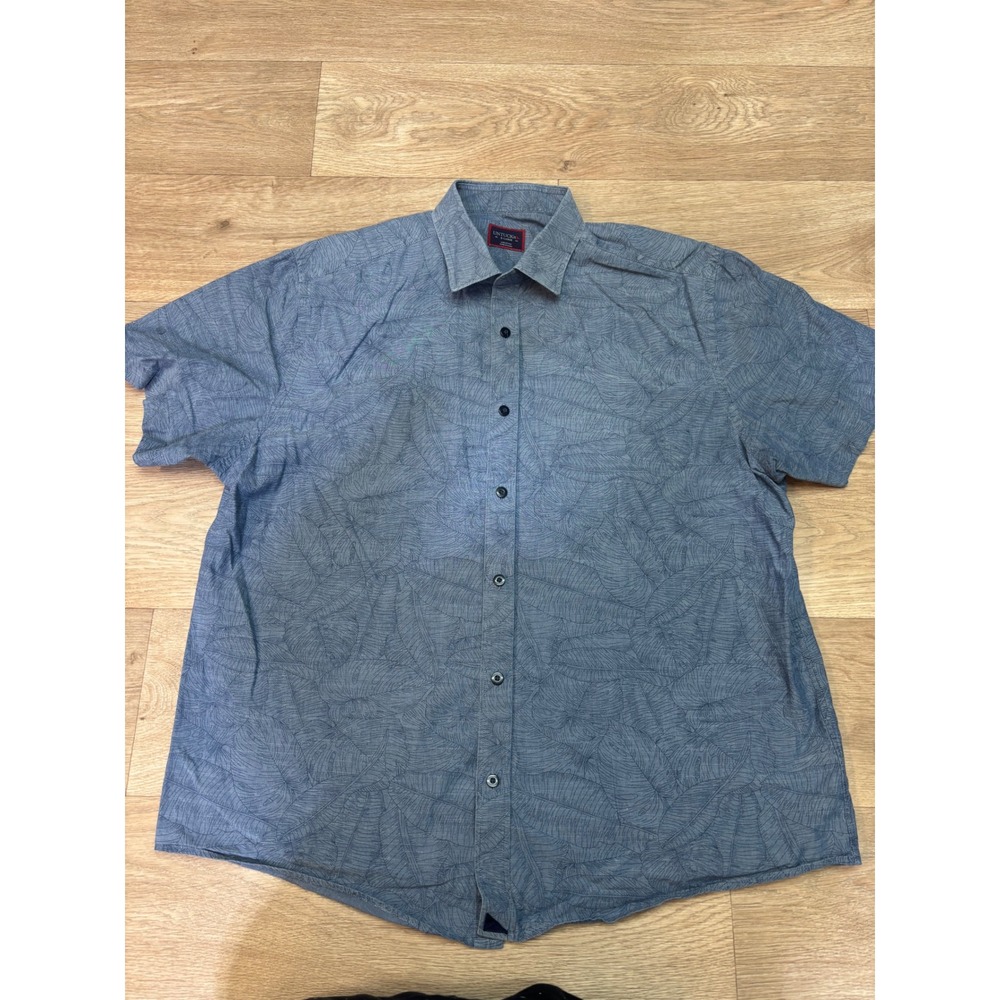 UNTUCKit Mens XL Blue Tropical Leaf Print Short Sleeve Cotton Button Down Shirt